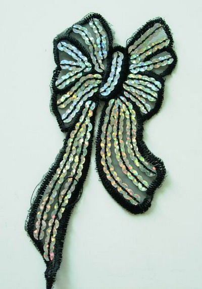 VF45 Sequin Venice Applique Bow black silver 2pcs