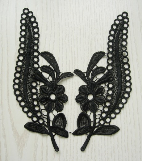 VT01-2 Mirror Pair Floral Flower Venice Applique Motif Black VT01-2 Mirror Pair Floral Flower Venice Applique Motif Black