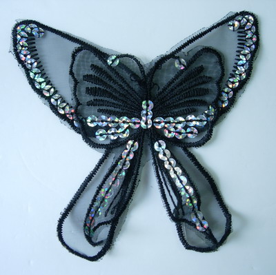 Dress Model Butterfly on Flower    Vf104 Layer Butterfly Bow Venice Sequin Applique Black 2pcs