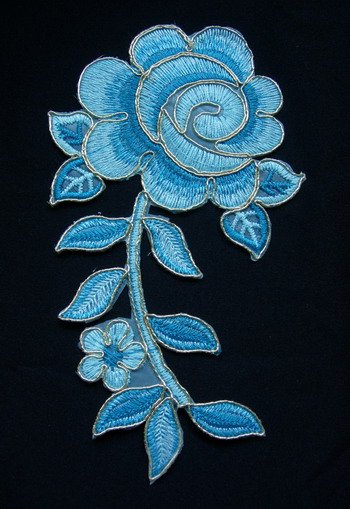 VF159 Aqua Rose Floral Leaf Sequined Trimming Applique Motif