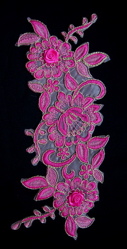 VF167 Curl Floral Leaves Trimming Embroidered Applique Fuchsia