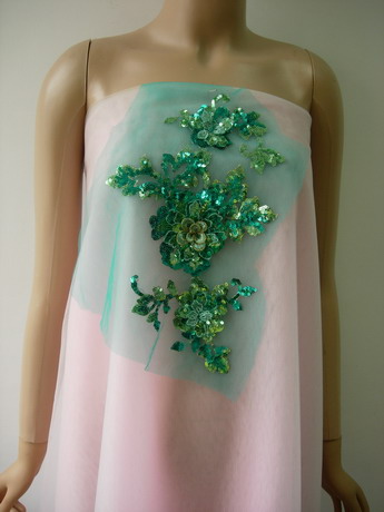 VF204-2 Green Tone Floral Tier Flower Trim Sequin Tulle Applique VF204-2 Green Tone Floral Tier Flower Trim Sequin Tulle Applique