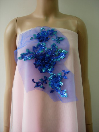 VF204-4 Blue Tone Tier Floral Flower Trim Sequin Tulle Applique VF204-4 Blue Tone Tier Floral Flower Trim Sequin Tulle Applique