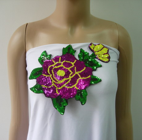 VF210 Brightly Colored Rose Peony Sequined Applique Chic/Trendy