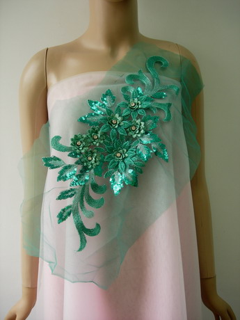 VF244 Tier Floral Gemstones Embroidered Sequin Trim Lace Motif