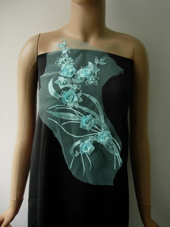 VF255 Aqua Pearls Beads Tier Floral Flower Applique Trendy Dress