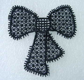 VT131 Bow Bows Lace Venice Venise Applique Motif Black x10