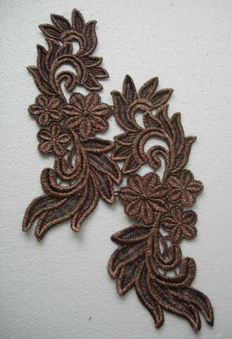 VT141-2 Mirror Tail Floral Brown Metallic Venice Venise Applique