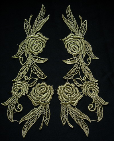 VT147 Mirror Pair Rose Floral Metallic Gold Trim Venise Applique