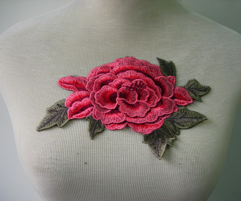 VT213 Red Tone Layered Flower Peony Rose Venise Venice Applique - Click Image to Close