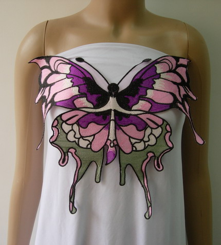 VT278 Colorful Butterfly Front Embroidered Applique Trendy Motif
