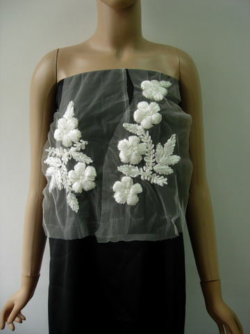 VT386 White Puff Floral Ribbon Tulle Applique Trendy Dress 2pcs