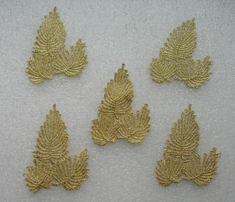 VT414 Tree Leaf Lace Metallic Trimming Applique Gold 5pcs