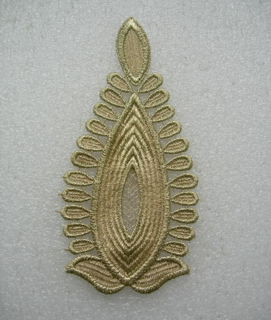 VT415 Leaf Lace Metallic Trimming Applique Gold