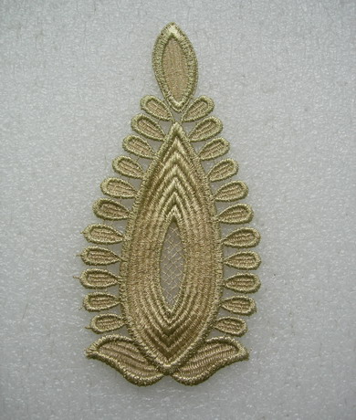 VT415 Leaf Lace Metallic Trimming Applique Gold