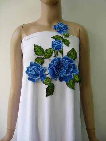 VT465 Blue-tone 3D Rose Floral Lace Venise Applique Motif