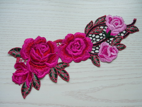 VT474 Fuchsia-tone Floral Rose Venise Lace Applique VT474 Fuchsia-tone Floral Rose Venise Lace Applique