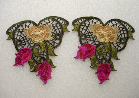 VT487 Fuchsia Floral Epaulette Shoulder Venise Applique 2pcs VT487 Fuchsia Floral Epaulette Shoulder Venise Applique 2pcs