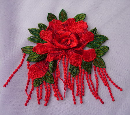 VT492 Fringed Tier Rose Floral Venise Applique Motif Red VT492 Fringed Tier Rose Floral Venise Applique Motif Red