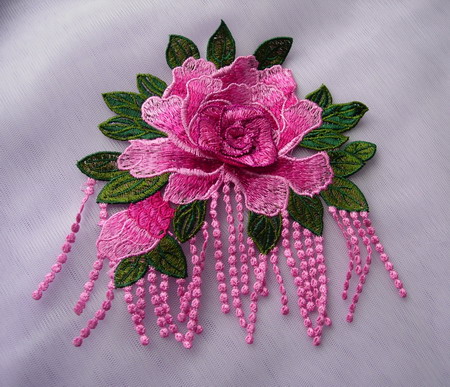 VT493 Fringed Tier Rose Floral Venise Applique Motif Pink VT493 Fringed Tier Rose Floral Venise Applique Motif Pink