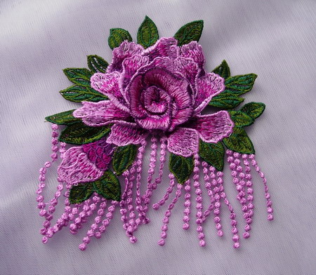 VT494 Fringed Tier Rose Floral Venise Applique Motif Fuchsia VT494 Fringed Tier Rose Floral Venise Applique Motif Fuchsia