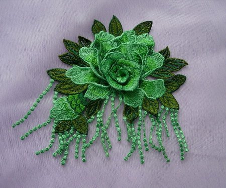 VT498 Fringed Tier Rose Floral Venise Applique Motif Lime VT498 Fringed Tier Rose Floral Venise Applique Motif Lime