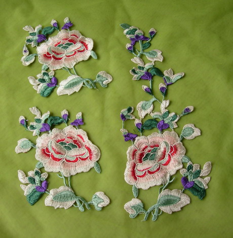 VT504 Peony Floral Flowers Venise Applique Motif 3pcs