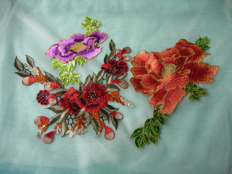 VT506 Peony Floral Flowers Venise Applique Motif Sew On 3pcs VT506 Peony Floral Flowers Venise Applique Motif Sew On 3pcs