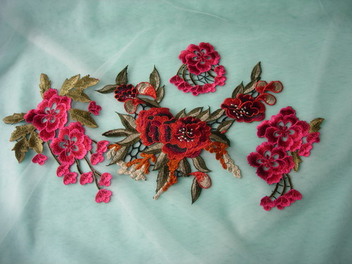 VT507 Colorful Floral Flowers Venise Applique Motif Sew On 4pcs VT507 Colorful Floral Flowers Venise Applique Motif Sew On 4pcs