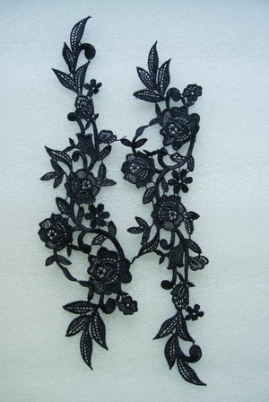 VT52-2 Mirror Pair Rose Flower Lace Venise Venice Applique Black VT52-2 Mirror Pair Rose Flower Lace Venise Venice Applique Black