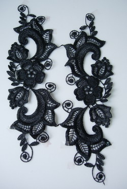 VT53-2 Pair Mirror Flora Lace Venise Venice Applique Motif Black VT53-2 Pair Mirror Flora Lace Venise Venice Applique Motif Black