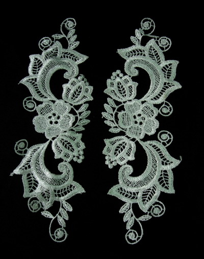 VT53 Pair Swirl Floral Rayon Lace Venise Venice Applique White