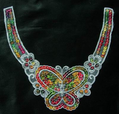 VN07 2pc Butteryfly Neckline Venise Applique Multicolor Hologram VN07 2pc Butteryfly Neckline Venise Applique Multicolor Hologram