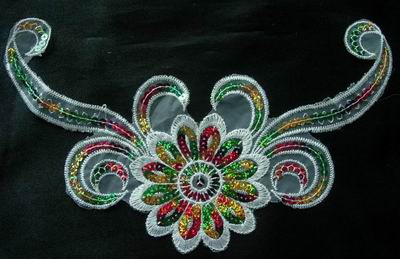 VN01 Colorful Floral Scrolls Venise Venice Sequined Applique 2pc VN01 Colorful Floral Scrolls Venise Venice Sequined Applique 2pc