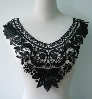 VK139-2 Floral Retro Lace Venise Applique Collar Yoke Black