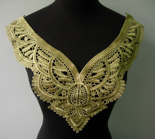 VK249 Vintage Collar Bodice Metallic Gold Trim Venise Applique - Click Image to Close