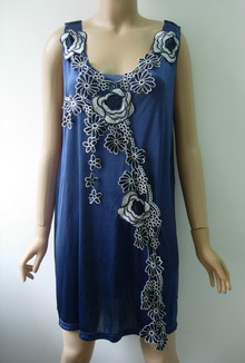 VK392 Huge Long Floral Rose Front Venise Applique Navy Blue