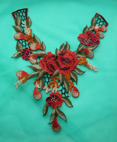 VK528 Colorful Lace Floral Peony Collar Neck Venise Applique VK528 Colorful Lace Floral Peony Collar Neck Venise Applique