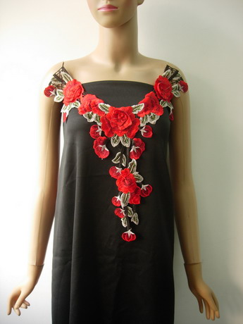 VK539 Tier Floral Collar Front Neck Lace Venise Applique Red VK539 Tier Floral Collar Front Neck Lace Venise Applique Red