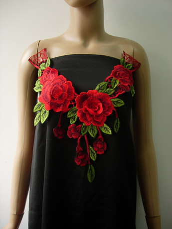 VK543 Layered Flower Collar Neck Lace Venise Applique D.Red VK543 Layered Flower Collar Neck Lace Venise Applique D.Red