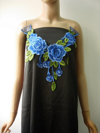 VK546 Layered Flower Collar Neck Lace Venise Applique Aqua VK546 Layered Flower Collar Neck Lace Venise Applique Aqua