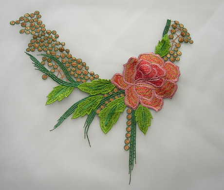 VK547 Lime Colorful Floral Collar Front-Neck Venise Applique VK547 Lime Colorful Floral Collar Front-Neck Venise Applique