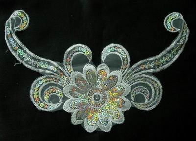 VN02 Floral Scrolls Front Neckline Venise Sequin Applique 2 VN02 Floral Scrolls Front Neckline Venise Sequin Applique 2