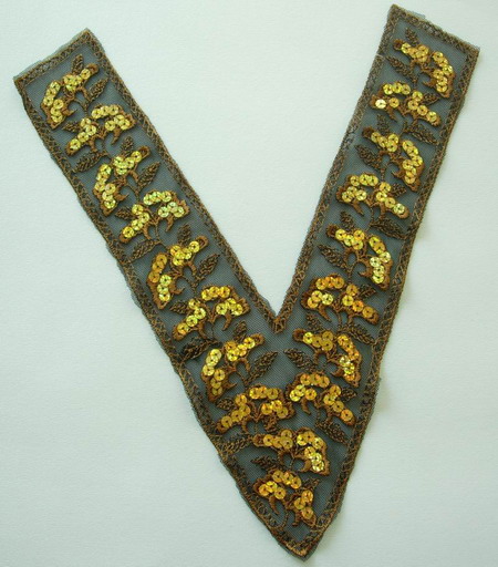 VN82 Brown Venise Hologram Gold Sequin Applique V Neck VN82 Brown Venise Hologram Gold Sequin Applique V Neck